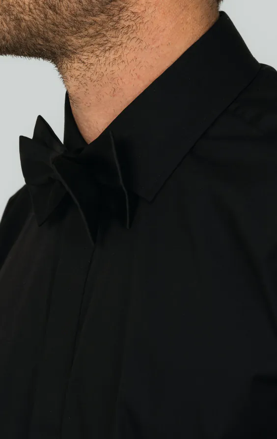 Laydown Collar, Plain Front Black Tuxedo Shirt by Dobell - photo 2 Laydown Collar, Plain Front Black Tuxedo Shirt by Dobell - photo 2