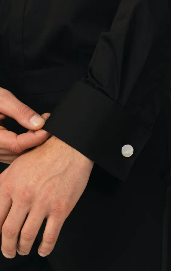 Laydown Collar, Plain Front Black Tuxedo Shirt by Dobell - photo 3 Laydown Collar, Plain Front Black Tuxedo Shirt by Dobell - photo 3