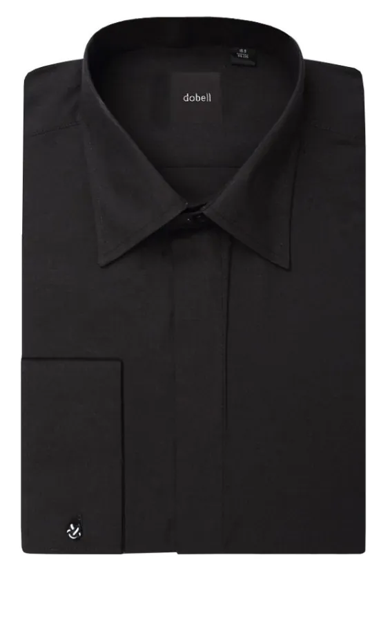 Laydown Collar, Plain Front Black Tuxedo Shirt by Dobell - photo 1 Laydown Collar, Plain Front Black Tuxedo Shirt by Dobell - photo 1
