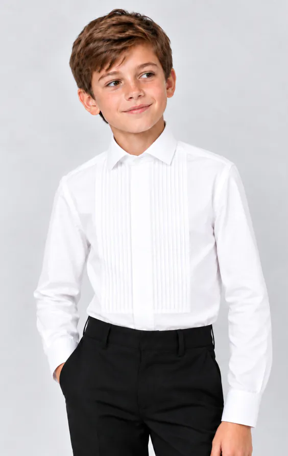 Boys Laydown Collar Pleated Front Tuxedo Shirt - photo 1 Boys Laydown Collar Pleated Front Tuxedo Shirt - photo 1