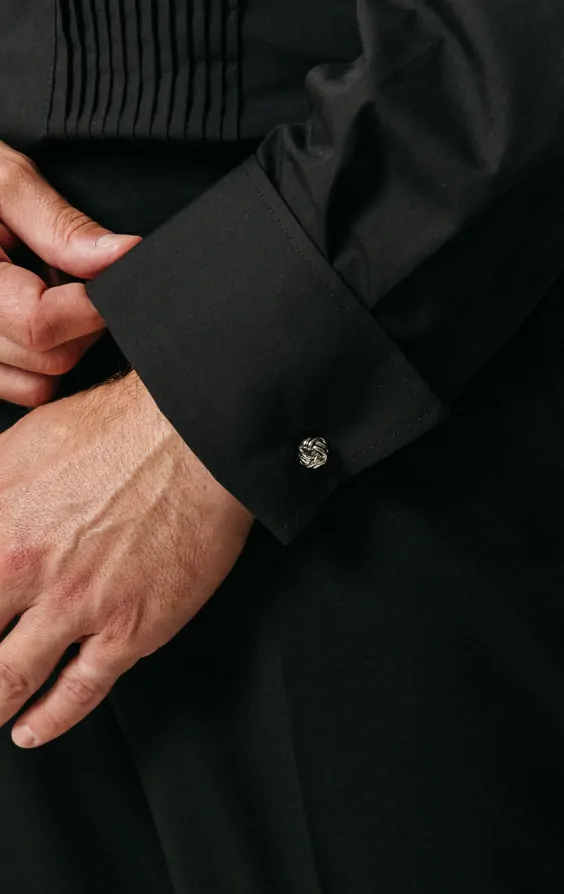 ATOFY Men's Tuxedo Dress Shirt Wing Collar Front Pleat French Cuffs With 2 Bow Ties Button Down - View #12