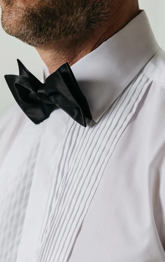 Laydown Collar Pleated Front Tuxedo Shirt