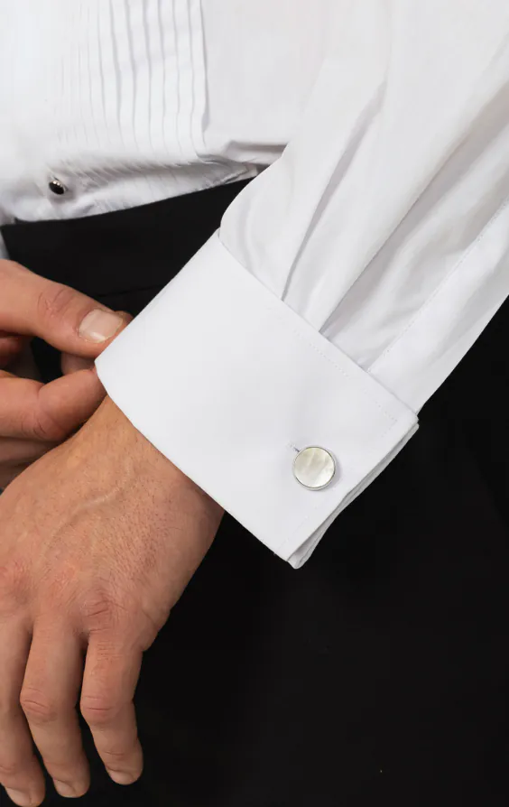 100% Cotton Laydown Collar Stud Button Pleated Front Tuxedo Shirt 100% Cotton Laydown Collar Stud Button Pleated Front Tuxedo Shirt