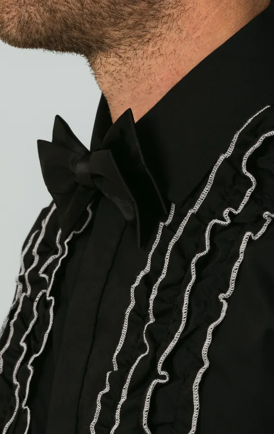 black ruffle dress shirt Dobell Black Tuxedo Shirt with White Tipped Ruffle Front