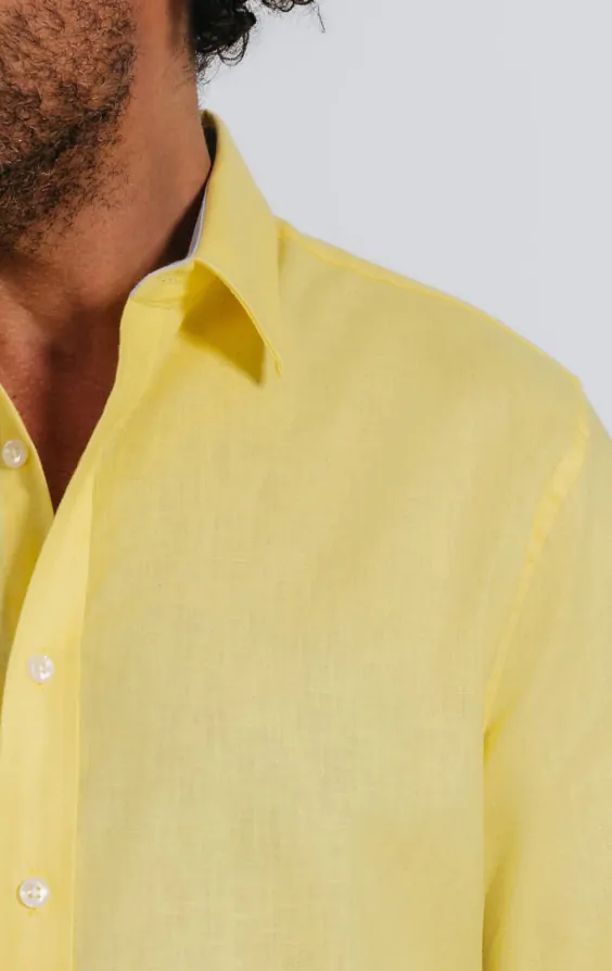 mens yellow dress shirt Custom Men's Pale Yellow Linen Shirt – Luxire Custom Clothing main image 1