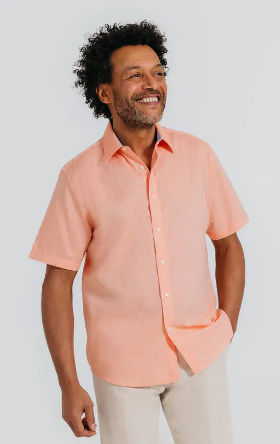 Orange Linen Short Sleeve Shirt
