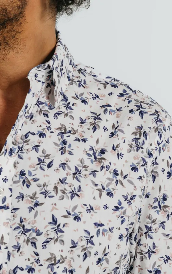 Snuggle Spot Men's Casual Floral Printed Cotton Blend Unstitched Shirt Fabric 1.6 Mtrs (Grey-White)