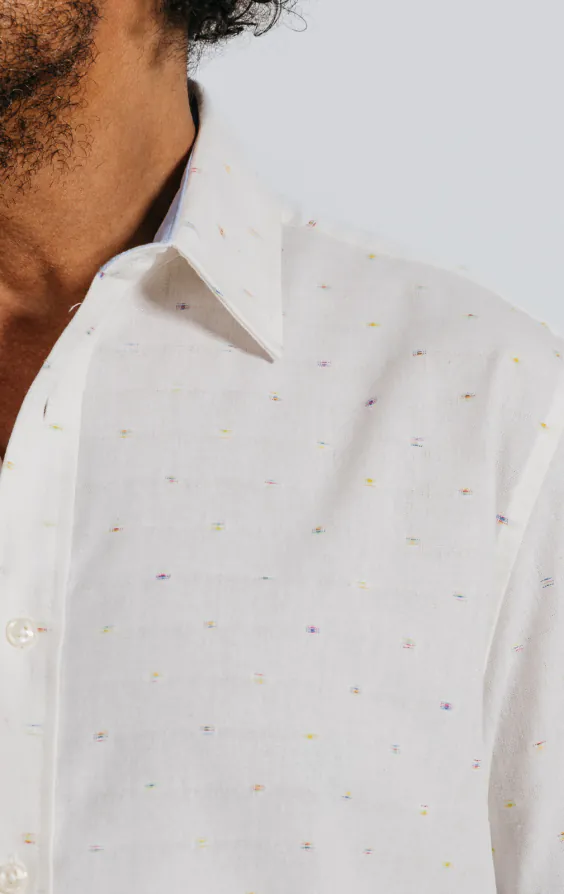 White Short Sleeve Shirt with Colored Weave - photo 2 White Short Sleeve Shirt with Colored Weave - photo 2