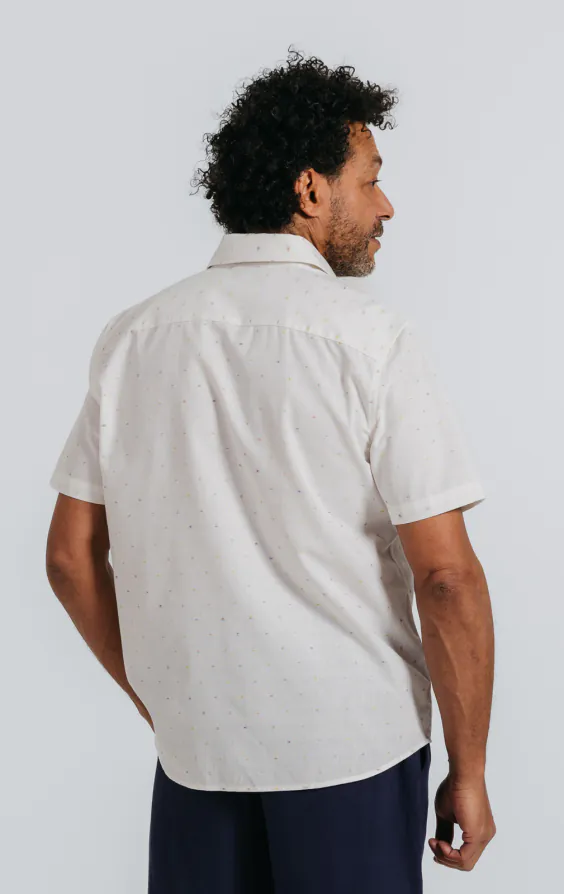 White Short Sleeve Shirt with Colored Weave - photo 3 White Short Sleeve Shirt with Colored Weave - photo 3