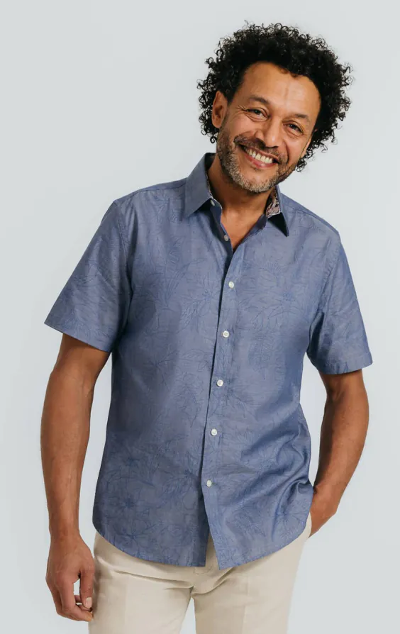 Blue Floral Print Short Sleeved Shirt Blue Floral Print Short Sleeved Shirt