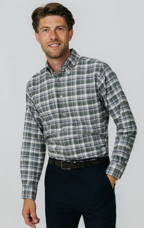 Green and Gray Check Brushed Cotton Shirt Green and Gray Check Brushed Cotton Shirt