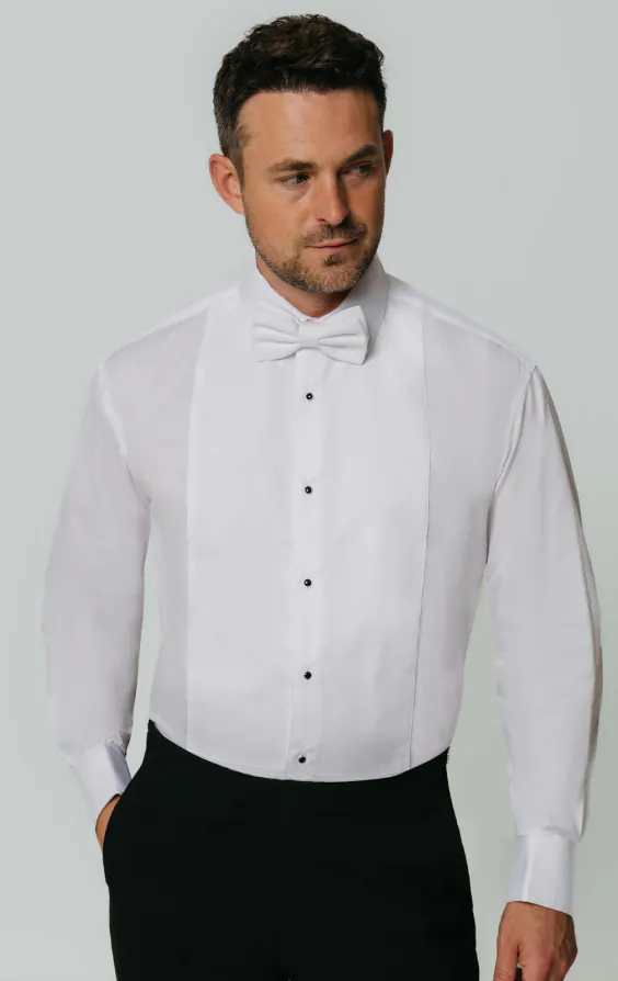 Standard Collar Pique Front Slim Fit White Tuxedo Shirt Standard Collar Pique Front Slim Fit White Tuxedo Shirt
