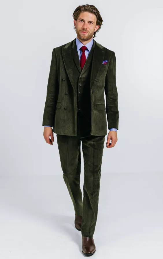 Double Breasted Green Corduroy 3 Piece Suit - photo 1
