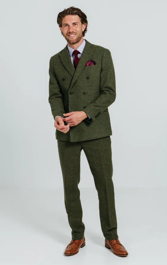 Double Breasted Green Windowpane Check Tweed Jacket - photo 1