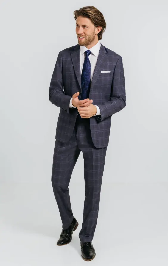 Gray and Blue Check with Navy Trim Suit | Dobell
