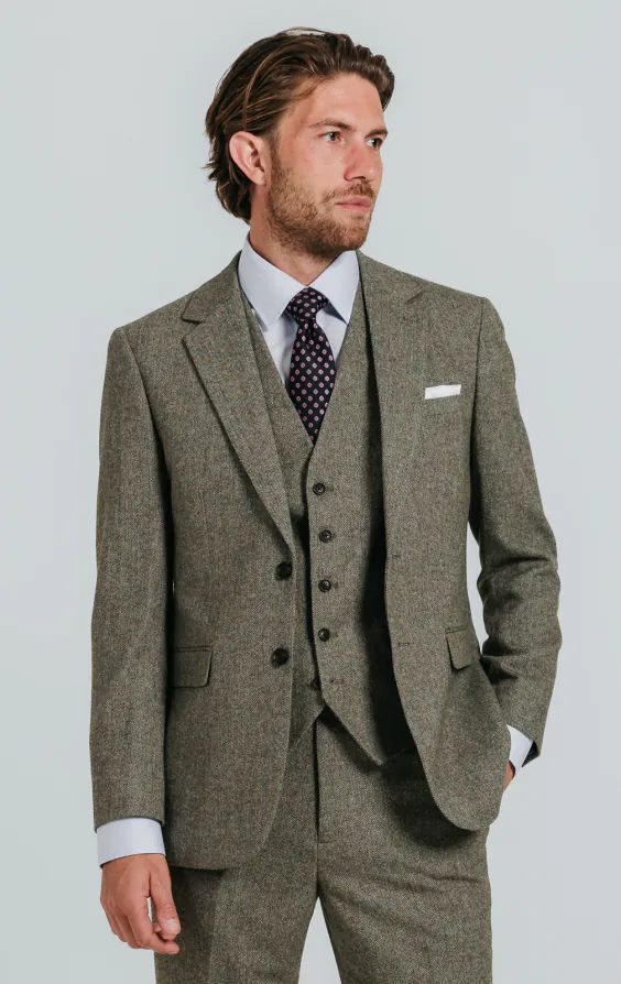 Sage Green Herringbone Tweed 3 Piece Suit Sage Green Herringbone Tweed 3 Piece Suit