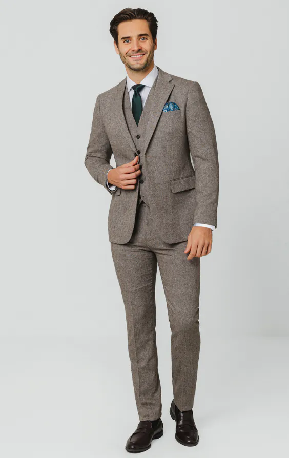 Brown Herringbone Tweed 3 Piece Suit - photo 2 Brown Herringbone Tweed 3 Piece Suit - photo 2