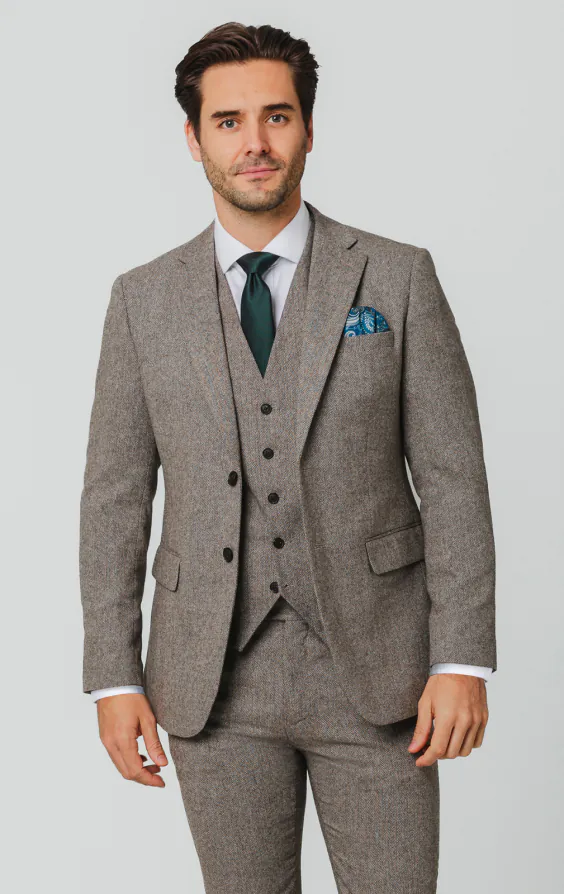 Brown Herringbone Tweed 3 Piece Suit Brown Herringbone Tweed 3 Piece Suit
