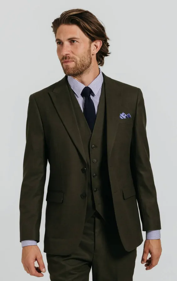 Dark Green Twill 3 Piece Suit | Dobell