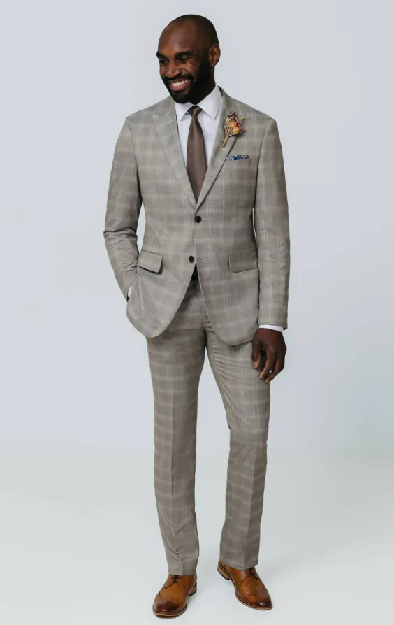Taupe Check Suit with Peak Lapel - photo 1 Taupe Check Suit with Peak Lapel - photo 1