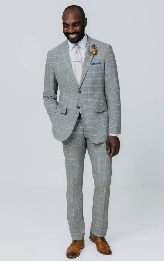 Gray with Tan Check Suit with Peak Lapel - photo 1 Gray with Tan Check Suit with Peak Lapel - photo 1