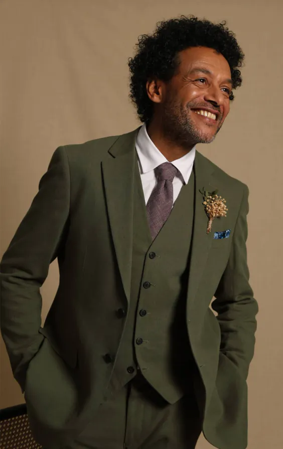 Green Linen Twill 3 Piece Suit Green Linen Twill 3 Piece Suit