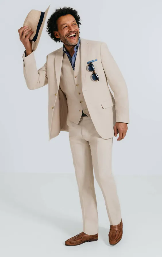 Oatmeal Linen Herringbone 3 Piece Suit - photo 1 Oatmeal Linen Herringbone 3 Piece Suit - photo 1