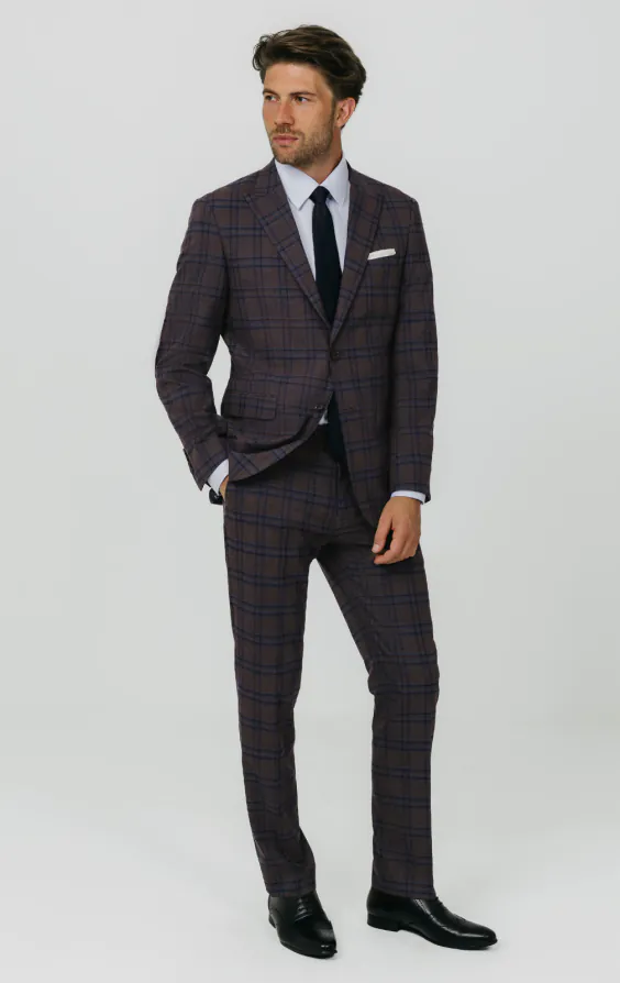 Burgundy with Blue Windowpane Check Suit - photo 2
