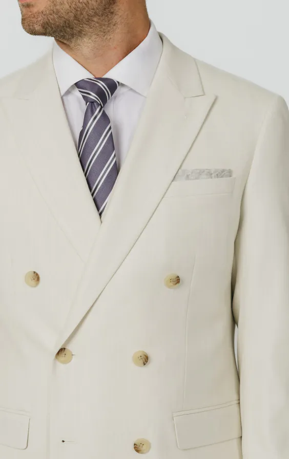 Winter White Twill Double Breasted 3 Piece Suit with Peak Lapel