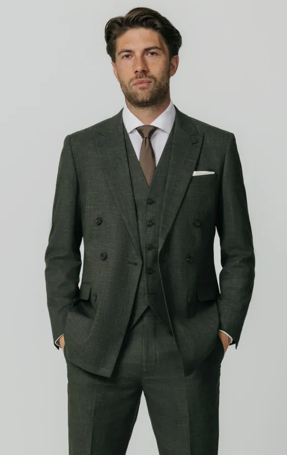 Green Weave Double Breasted 3 Piece Suit Green Weave Double Breasted 3 Piece Suit