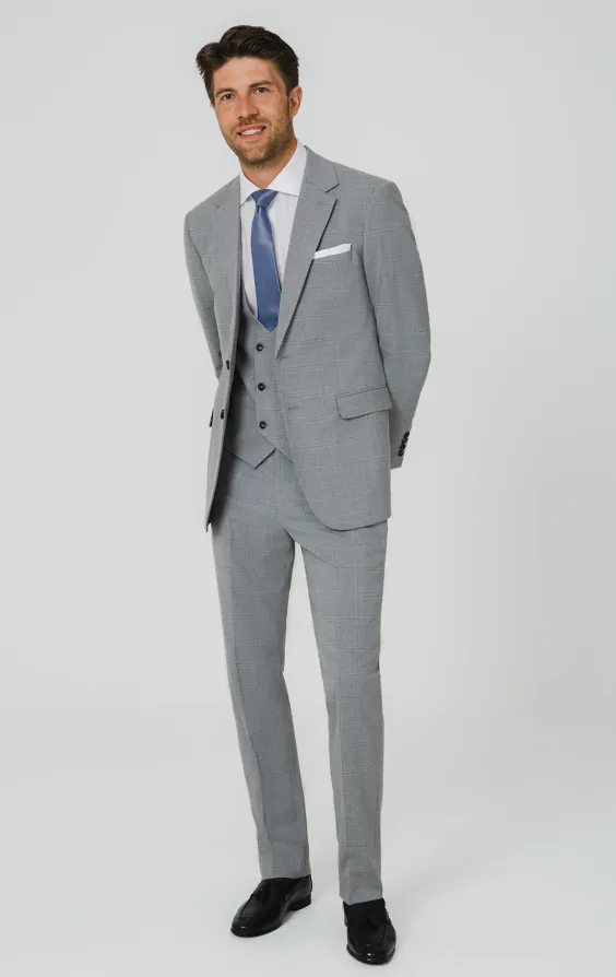 Light Gray & Blue Check 3 Piece Suit - photo 1 Light Gray & Blue Check 3 Piece Suit - photo 1