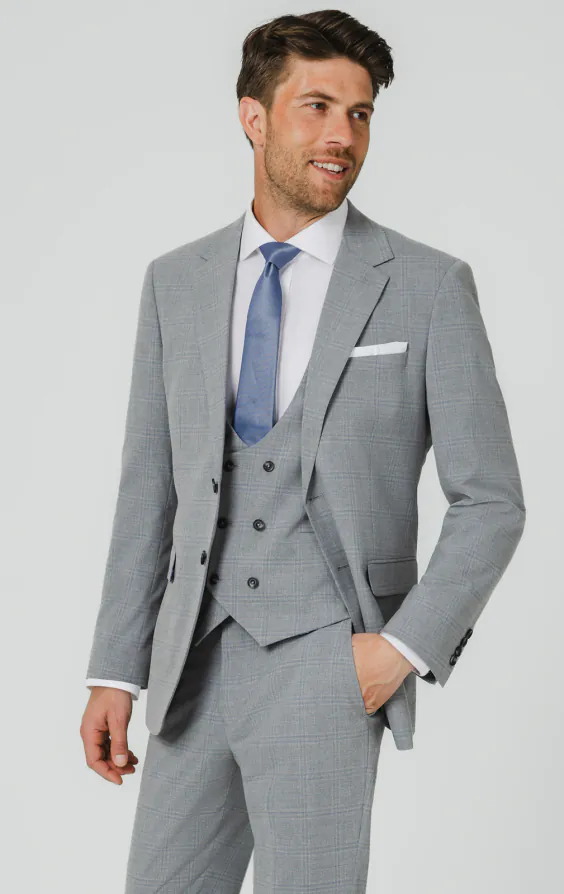 Light Gray & Blue Check 3 Piece Suit Light Gray & Blue Check 3 Piece Suit