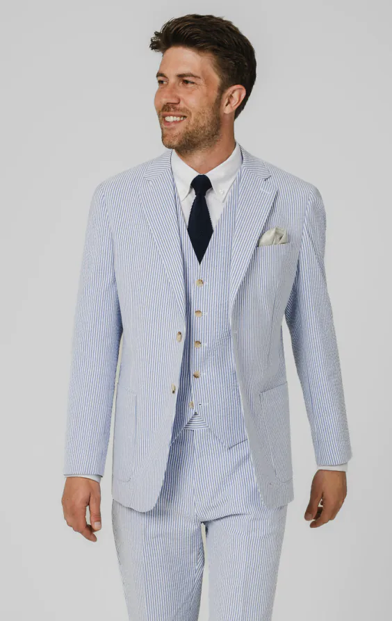 Blue & White Seersucker 3 Piece Suit Blue & White Seersucker 3 Piece Suit