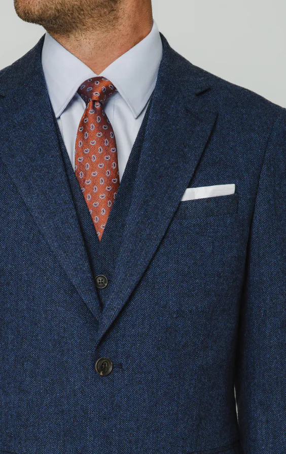 Blue Herringbone Tweed 3 Piece Suit - photo 3 Blue Herringbone Tweed 3 Piece Suit - photo 3