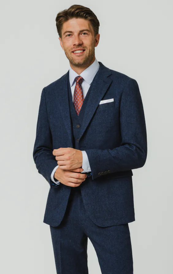 Blue Herringbone Tweed 3 Piece Suit Blue Herringbone Tweed 3 Piece Suit