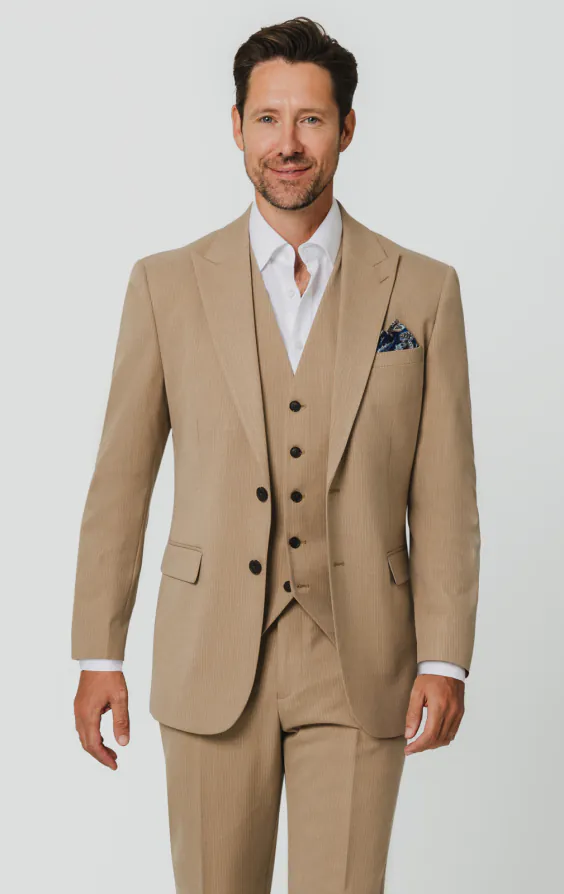 Camel Pinstripe 3 Piece Suit Camel Pinstripe 3 Piece Suit