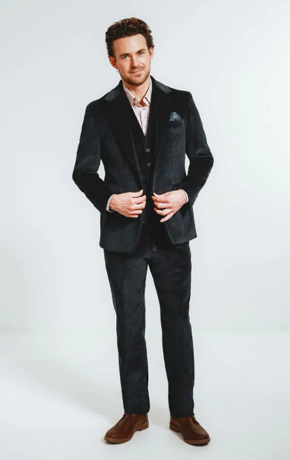 Mens Corduroy Suit Mens Two Buttons Pinstripe ~ Stripe Khaki Corduroy 3 Piece Vested Suits Flat Front Pants - Three Piece Suit main image 0