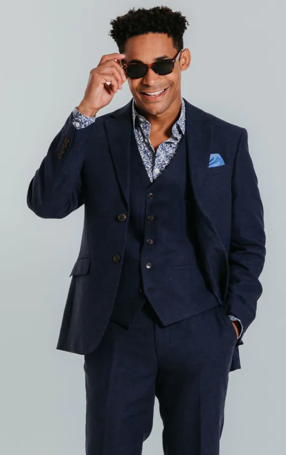 Navy Linen 3 Piece Suit Navy Linen 3 Piece Suit