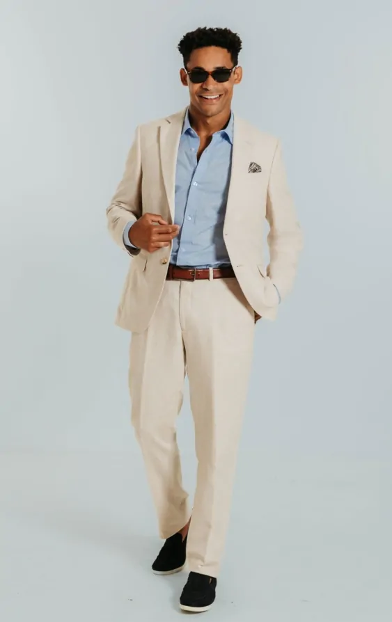 white christmas dresses Bespoke Cream Slim Fit Marriage Suits Notch Lapel Casual Leisure Suits for Men