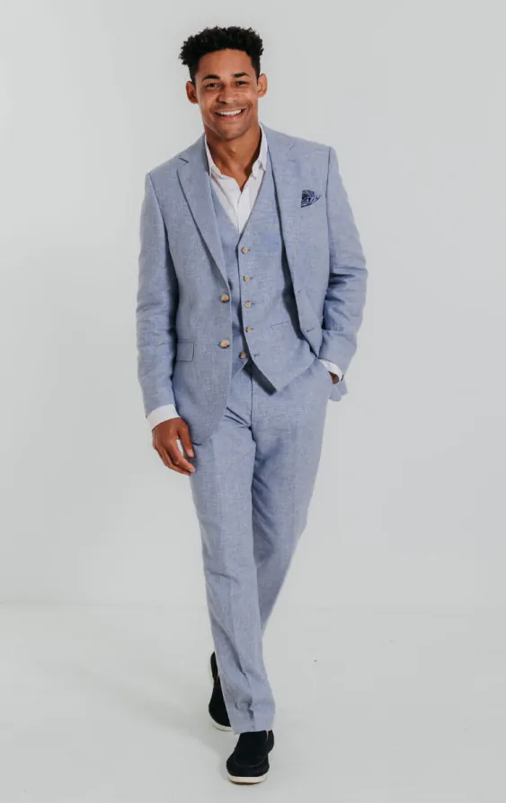 Light Blue Linen 3 Piece Suit - photo 1 Light Blue Linen 3 Piece Suit - photo 1