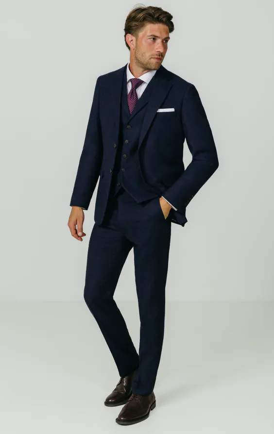 Navy Donegal Tweed 3 Piece Suit - photo 1 Navy Donegal Tweed 3 Piece Suit - photo 1