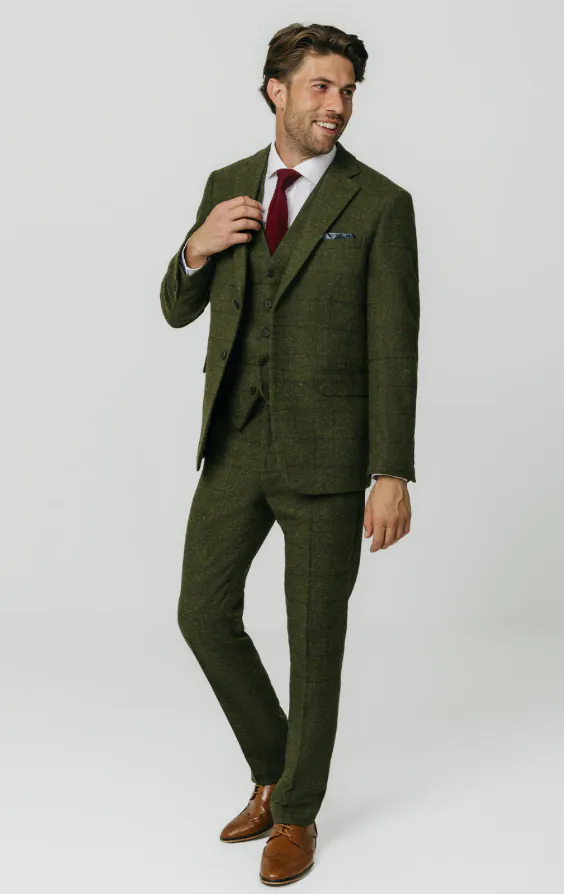 Green Windowpane Check Tweed 3 Piece Suit - photo 2