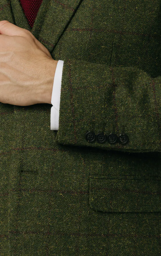 Green Windowpane Check Tweed 3 Piece Suit - photo 1