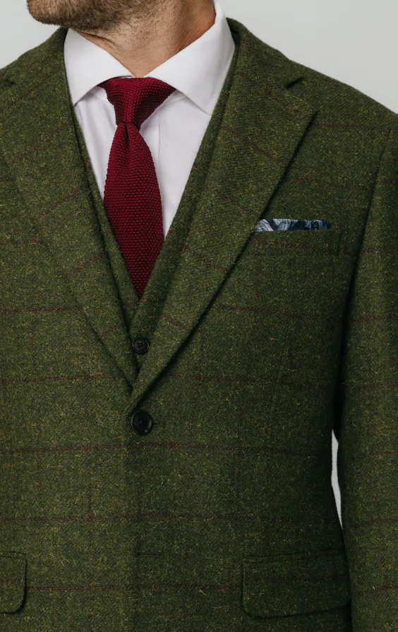 Green Windowpane Check Tweed 3 Piece Suit - photo 3