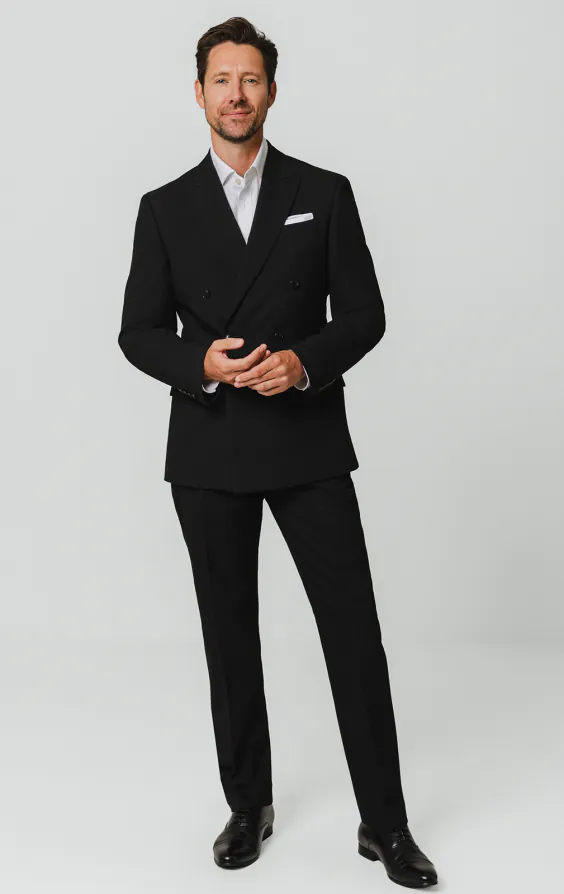 Black Double Breasted Suit with Peak Lapel - photo 1 Black Double Breasted Suit with Peak Lapel - photo 1