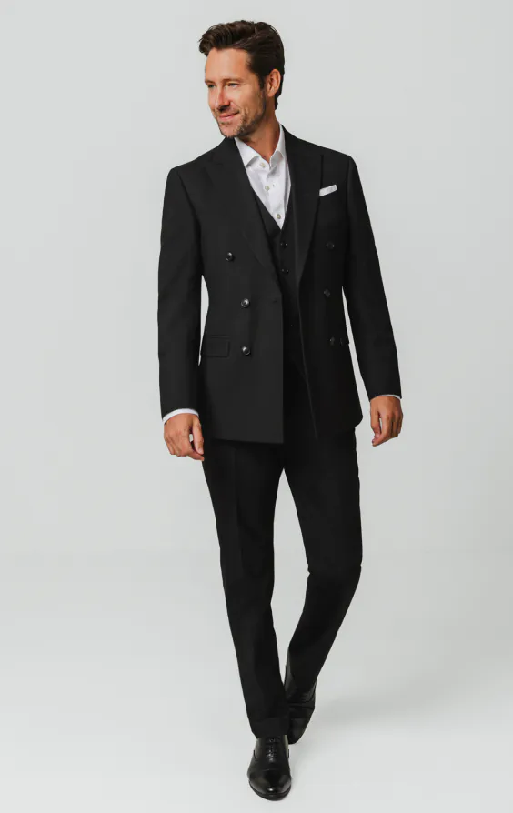 Black Double Breasted 3 Piece Suit with Peak Lapel - photo 1 Black Double Breasted 3 Piece Suit with Peak Lapel - photo 1