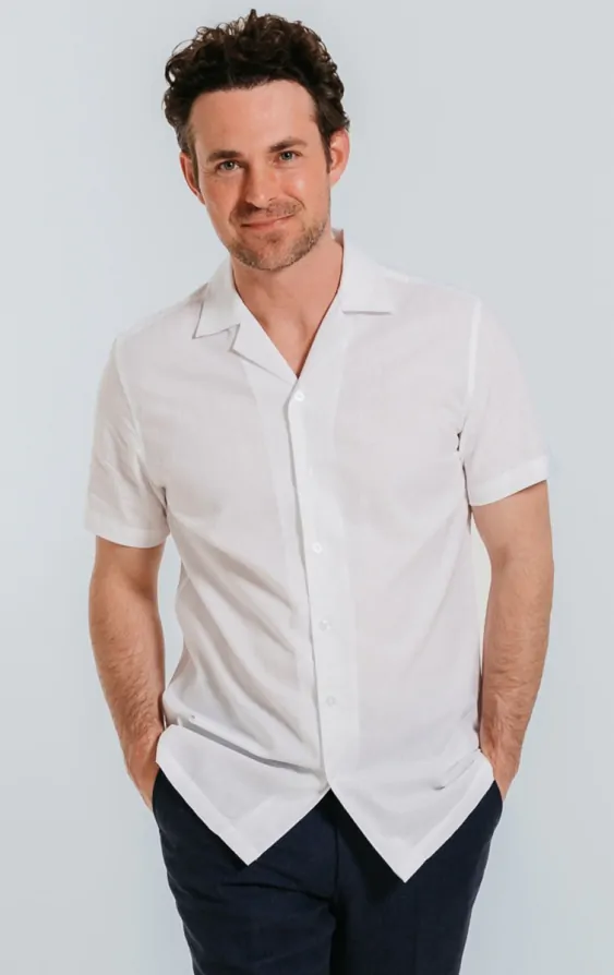 cuban collar dress shirt White Linen Cuban Collar Short Sleeve Shirt