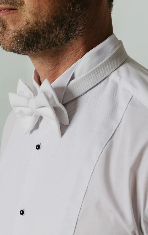 Wing Collar, Pique Front Slim Fit, White Dress Shirt by Dobell | Dobell
