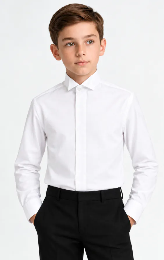 Boys Wing Collar, Plain Fly Front Tuxedo Shirt - photo 1