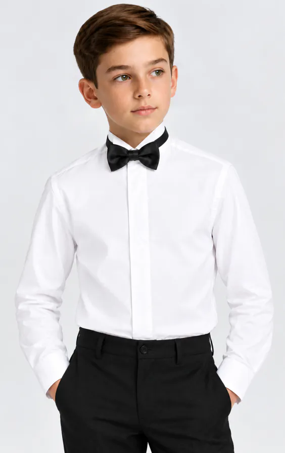 Boys Wing Collar, Plain Fly Front Tuxedo Shirt